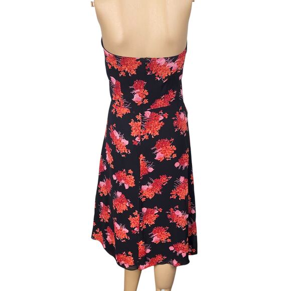 Vtg Y2K Bebe Black Red Floral Strapless Corset Midi Dress SZ 4 - Picture 6 of 9